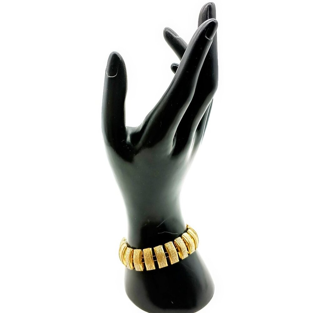 Vintage Frosted Panel Bracelet with Shimmer Gold Diamond Dust, Elegant Puffy